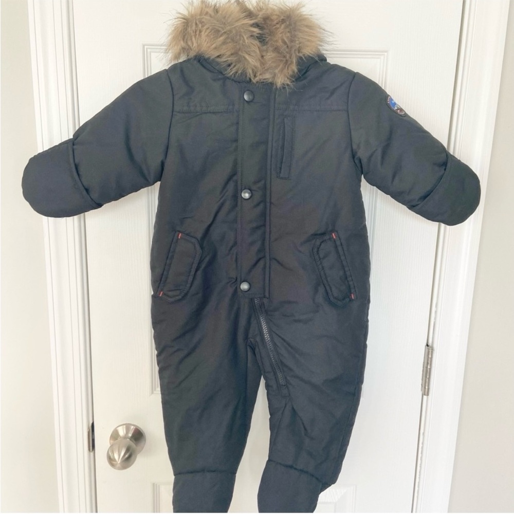 Rothschild Baby Black Snowsuit Faux Fur Trim Hood Size 12 Months Unisex